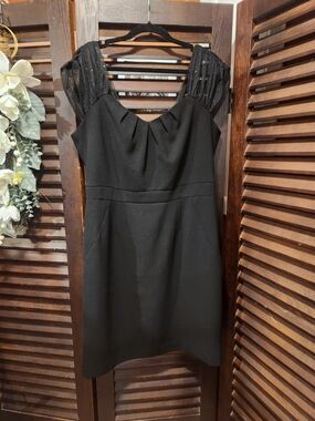 Liz Claiborne Black Midi Dress with Sheer Cap Sleeves